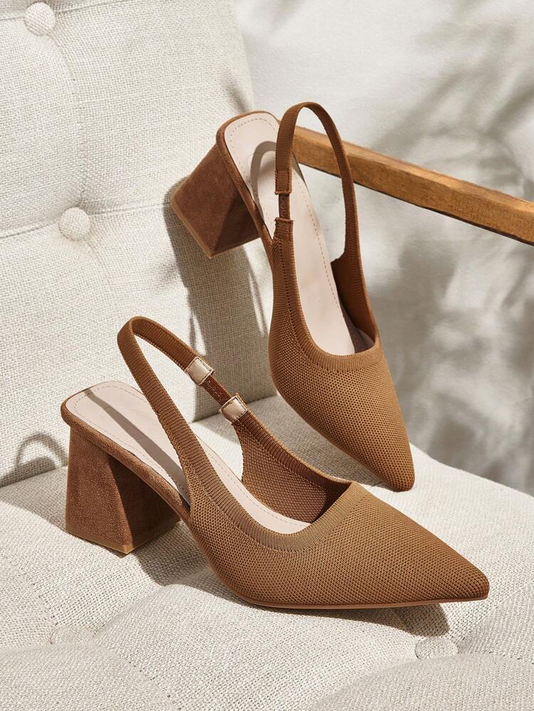 CUCCOO BASICS Brown Slingback Fashion Pointed Toe Thick Heels Women Shoes For Commuting,Dating,Parties,Vacation For Christmas Spring Shoes