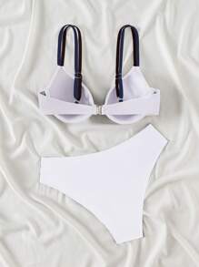 Swim Vcay 2pcs/Set Women Summer Beach Vacation Fashion Solid Push Up Padded Bikini Set Swimsuit