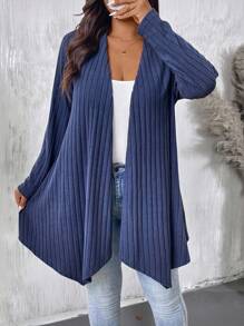 EMERY ROSE Plus Size Women Asymmetrical Hem Loose Casual Commute Outerwear Cardigan Fall Winter Cloth For Women Autumn