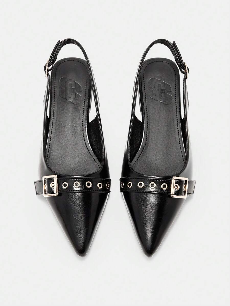 CUCCOO CURVES Scarpe a punta piatta larga per taglie forti, sandali retrò con fibbia e cinturino diagonale nero alla moda