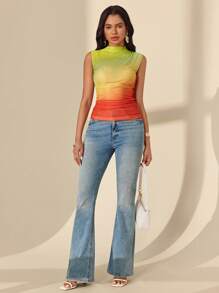 Almamuse Women's Sleeveless Fitted Ombre Ruched Summer Tank Top - Multicolor - View 5