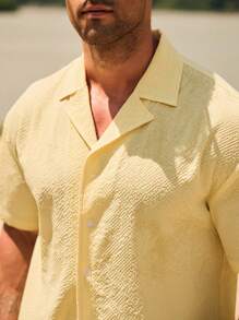 Zalmeno Bộ đồ đi biển nam màu trơn tay ngắn cài khuy đơn và quần short - Màu vàng - Xem 5