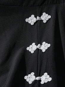 Regalyn Plus Size Women's Button Design Black & White Contrast Color Elegant High-Quality Black Button Patchwork Elegant Party & Outdoor Slim Fit Skirt, Business Casual Summer Women Clothing