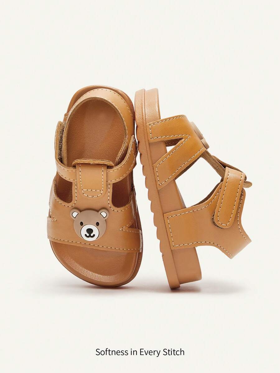 Cozy Pixies 1 双可爱夏季幼儿钩环棕色熊猫图案休闲舒适软底轻便平底凉鞋 - 棕色 - 查看 1