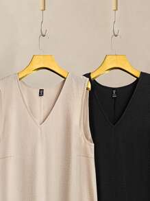 Al Najma Plus Size Women's Casual Solid Color V-Neck Dress