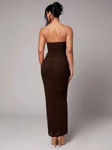 Silquee Robe de cocktail froncée rouge vif, sexy et romantique, pour la Saint-Valentin, les rendez-vous, les fêtes. Robe de cérémonie, robe de demoiselle d'honneur, robe de bal, robe de tous les jours pour le travail, robe rouge, robe d'anniversaire, tenue de vacances - Marron - Voir 2