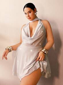 Swim Chiccia Plus Size Draped Neck Open Back Loose Beach Coverup For Summer Beach Vacation - White - View 4