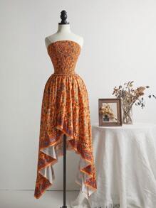 SHEIN Unity Damen-Urlaubskleid mit Pflanzen Muster und Neckholder und asymmetrischem Saum