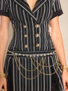 ROMWE J-Fashion Y2K Harajuku Himekaji Style Women's Black And White Striped Low Waist Lace Flared Hem Mini Dress - Black and White - View 3