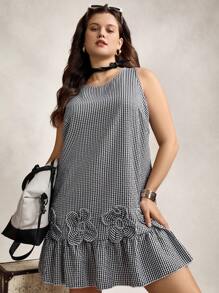 Zelara Plus Size Casual Plaid Floral 3D Decor Tunic Dress Summer Outfits For Women Vacation Outfits Woman Summer New Design Summer Outfits For Women Summer Dresses For Women