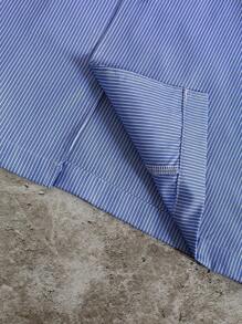 PAVTROS Manfinity Streetrush Men's Casual Striped & Letter Print Short Sleeve Shirt, Summer,Fashionable Casual, Streetwear, Preppy Style Items, Versatile Collared Button-Down Shirt, Suitable For A Boyfriend's Gift