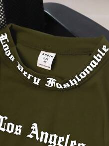 SHEIN BOY Casual Funny English Letter Print Round Neck Short Sleeve T-Shirt, Suitable For Daily Wear, School, Outings, Sports, Spring/Summer Getaway, Holiday, Travel, Relax, Sunbathing, Back To School Season