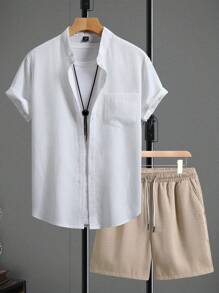 Manfinity RSRT Set de 2 piezas de camisa y pantalones cortos casuales para hombre, de verano