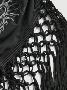 ROMWE Goth Plus Size Summer Vintage Punk Pattern Tassel Hem Tube Top, Halloween - Black - View 3