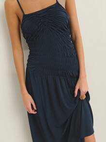 Nöista Váy midi nhún bèo có dây đeo mảnh và viền bất đối xứng. Chất liệu mềm mại, co giãn - lý tưởng cho kỳ nghỉ ở bãi biển, trang phục dự tiệc mùa hè hoặc trang phục ngày 4 tháng 7 mát mẻ. - Màu xanh lam - Xem 4