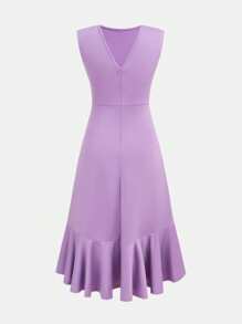 SHEIN Vestido largo de fiesta elegante de unicolor sin mangas con volantes y encaje para adolescentes, ideal para fiestas, citas y eventos familiares importantes