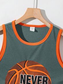 SHEIN Conjunto de 2 piezas con chaleco deportivo holgado y pantalones cortos con contraste para niño preadolescente