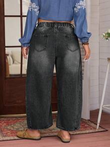 EMERY ROSE Quần Jeans Denim Thường Ngày Không Co Giãn Cỡ Lớn Cho Nữ, Phong Cách Đường Phố Mỹ - Màu Xám nhạt - Xem 2