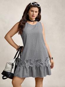 Zelara Plus Size Casual Plaid Floral 3D Decor Tunic Dress Summer Outfits For Women Vacation Outfits Woman Summer New Design Summer Outfits For Women Summer Dresses For Women