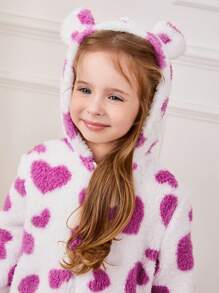 Cozy Pixies Chaqueta con capucha con estampado de corazón 3D para niña de moda