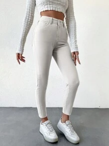 SHEIN Cottnline Women'S Slim Fit Jeans - Beige - View 4