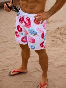 Surfspeed Men's Casual Vacation Beach Printed Drawstring Swim Shorts, Suitable For Summer - White - View 8