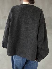 FRIFUL 女士抽绳蝴蝶结宽松纯色外套，秋冬女式外套 - 深灰色 - 查看 5