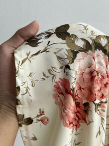 Celure Plus Size Women's Elegant Floral Print V-Neck Ruffle Sleeve Gathered Waist Blouse