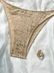 SHEIN Swim Bộ đồ bơi đi biển cho nữ có họa tiết kim loại - Vàng - Xem 6