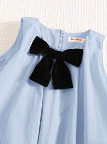 Cozy Pixies Robe décontracté polyvalente à col rond sans manches avec nœud papillon décoratif, pour jeunes filles