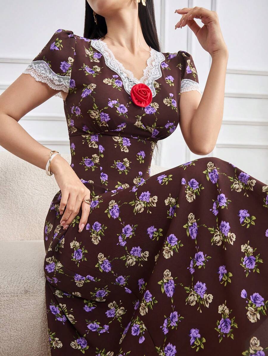 Modelyn 时尚浪漫度假性感女士长裙 - 咖啡 - 查看 1