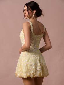 Enchnt Damen elegantes Mini-Kleid mit Blumenstickerei, Sommer - Gelb - Übersicht 7