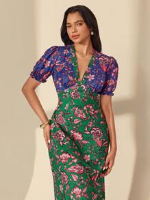 Chiquease 女士优雅花卉拼色连衣裙 - 彩色 - 查看 3