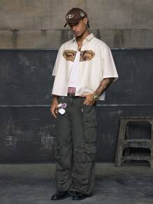 Áo sơ mi ngắn tay in họa tiết kẻ caro cổ điển AXEPEAK Casual Streetwear dành cho nam - Màu be - Xem 2