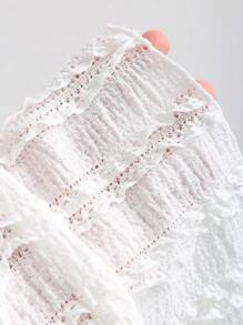 Sweetra 2pcs Textured Fabric Bandeau Top With Pleated Tie Details, Black & White Set