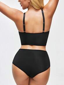 SHAPORA Solid Underwire Bra & Panty Lingerie Set - Black - View 2