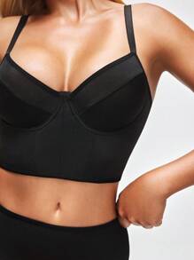 SHAPORA Solid Underwire Bra & Panty Lingerie Set - Black - View 6