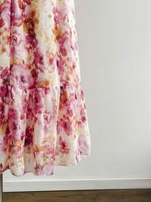 Soleia Váy Maxi tay bèo nhún họa tiết hoa cổ vuông bằng vải chiffon cỡ lớn cho nữ, mùa xuân/ngày lễ tình nhân - Nhiều màu - Xem 5