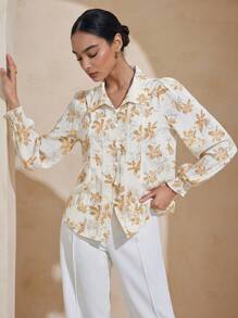 Graceveil Elegant Floral All-Over Print Decorated Shirt - Multicolor - View 3