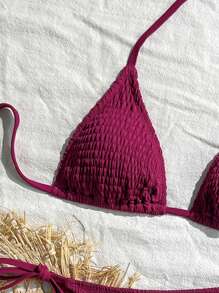 Swim Vcay Bộ đồ bơi bikini gợi cảm buộc cổ màu trơn cho nữ, đi biển mùa hè - Màu Đỏ Sâu - Xem 4