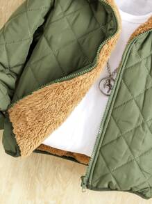 SHEIN Young Boys Casual All-Match Versatile Sports Streetwear Motorcycle Stylish Grey Tie-Dye Corduroy Thermal Lined Thick Warm Flight Jacket, Suitable For Winter, School, Daily Wear, Streetwear, Windproof, Insulated - Brown - View 4