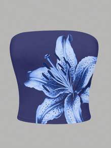 INAWLY Top bandeau corto tipo tubo con estampado floral de lirios, estilo Y2K
