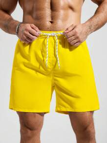 Surfspeed Men Solid Drawstring Waist Swim Trunks - Yellow - View 5