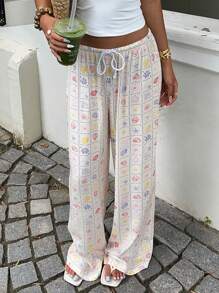 SHEIN EZwear Pantalon ample casual imprimé tout-sur-tout pour femmes