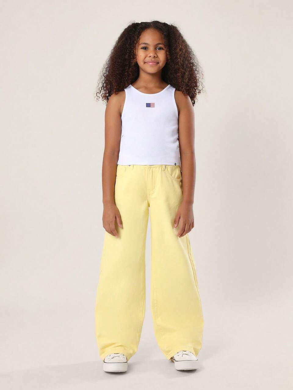 Calça Denim larga e larga em tom pastel