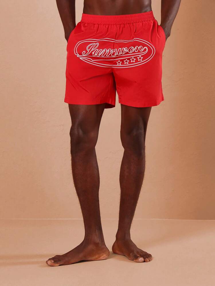 Beach Shorts Poolside Retro Style Drawstring Waist Logo