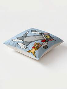 TOM & JERRY X SHEIN Bộ vỏ gối có thể tháo rời dùng làm vỏ gối ngủ/tựa lưng/trang trí, phụ kiện giường ngủ trong phòng ký túc xá (chỉ có vỏ vuông, không có ruột) - Màu xanh nhạt - Xem 8