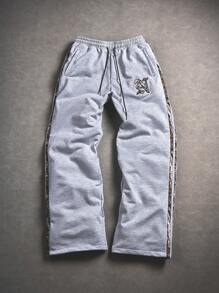 Manfinity EMRG 男士街头学院风 INS 搭配高街休闲字母刺绣灰色运动裤街头服饰