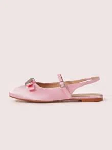 CUCCOO DOLLMOD Women 1cm Combination Heel Satin Fabric Open Back Square Toe Flat Shoes, Pink - Pink - View 6