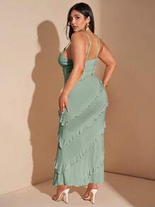 SHEIN BAE Robe longue pour femmes grandes tailles, élégante et sexy, avec volants jaunes à l'ourlet. Idéale pour les vacances à la plage, les fêtes d'anniversaire, les sorties de nuit et les mariages en tant qu'invitée.